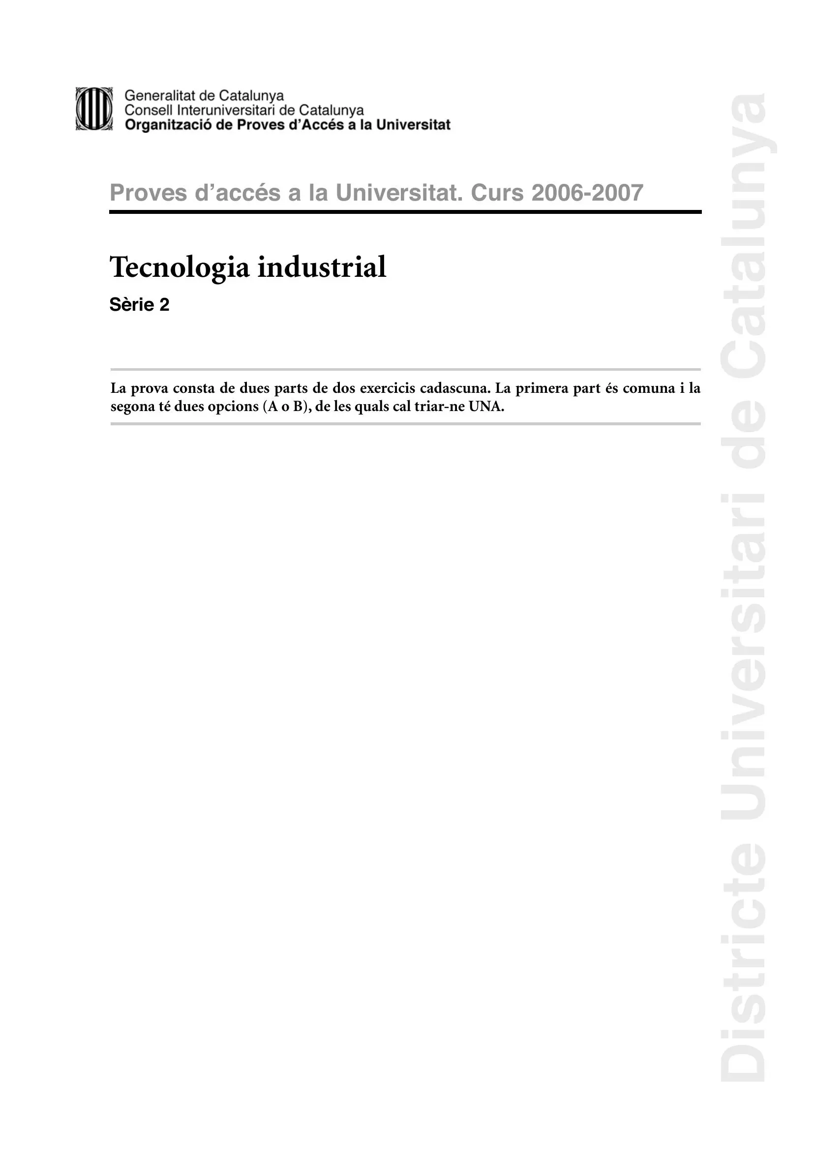 Previsualització de l'examen de Tecnologia Industrial 2007