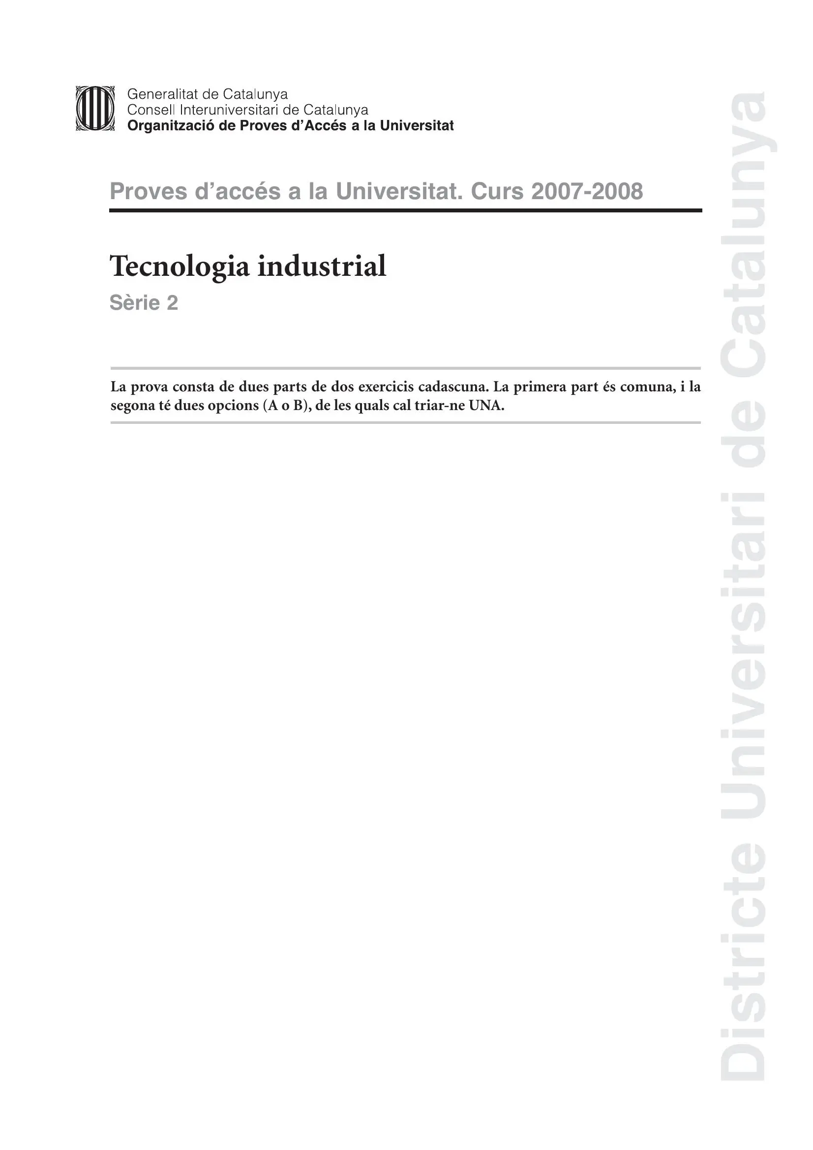 Previsualització de l'examen de Tecnologia Industrial 2008
