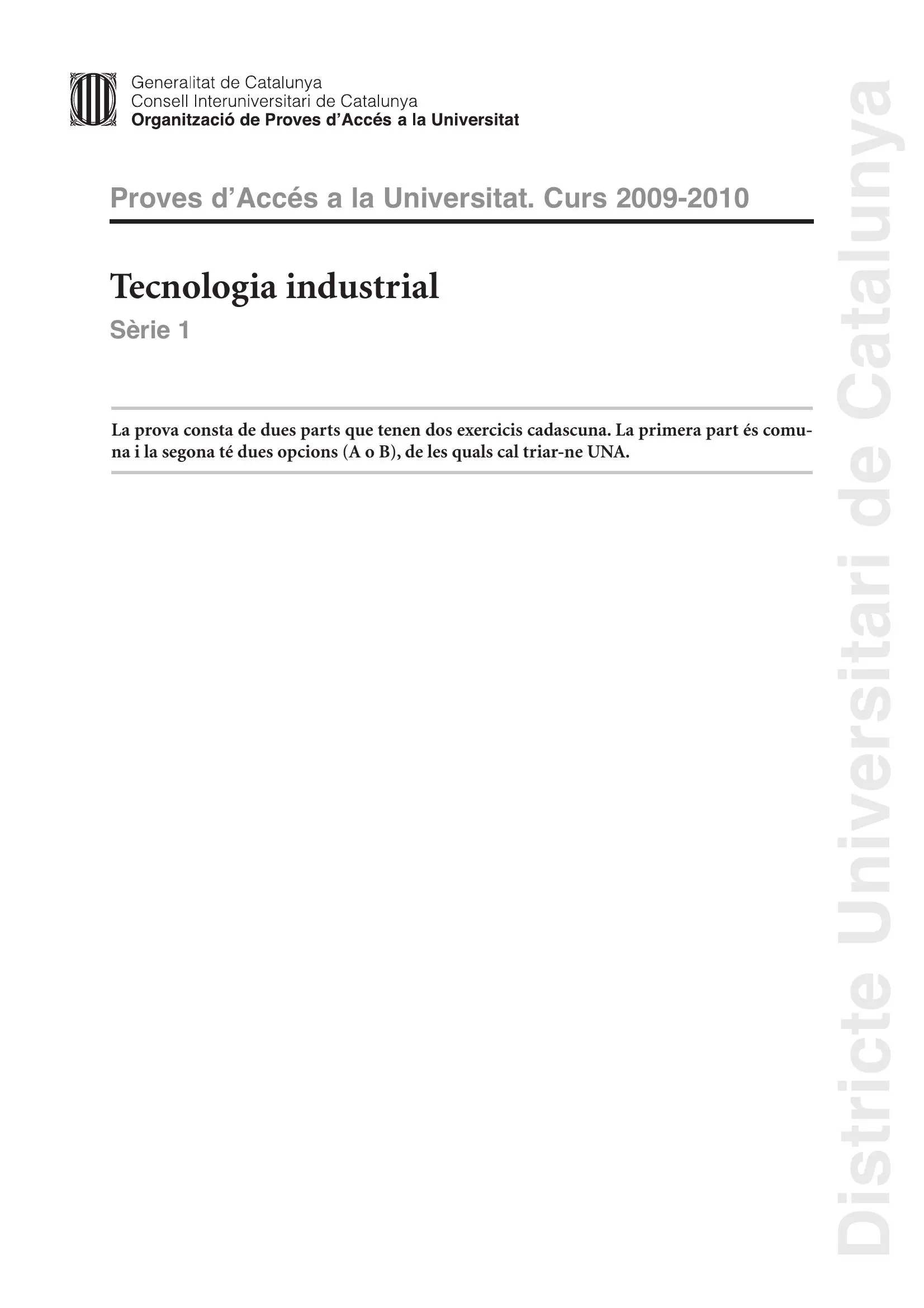 Previsualització de l'examen de Tecnologia Industrial 2010