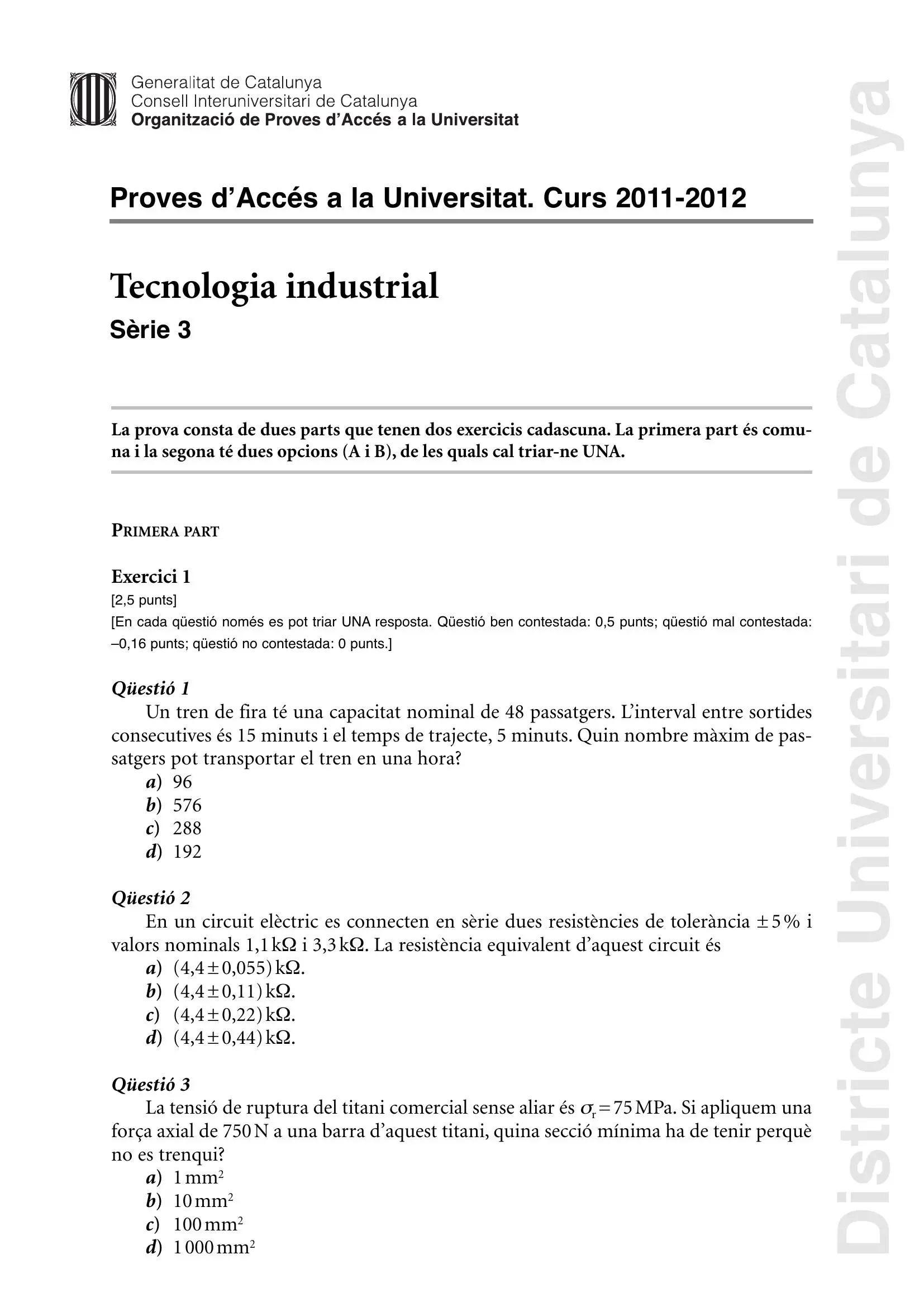 Previsualització de l'examen de Tecnologia Industrial 2012