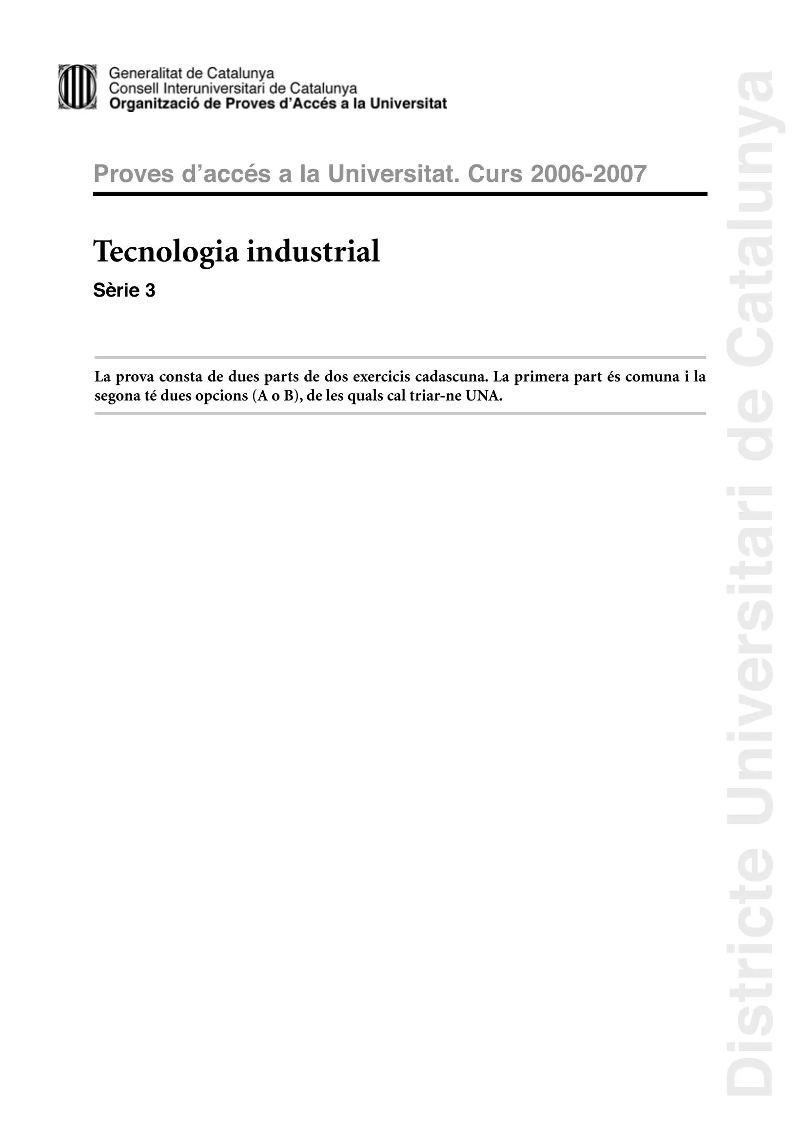 Previsualització de l'examen de Tecnologia Industrial 2007