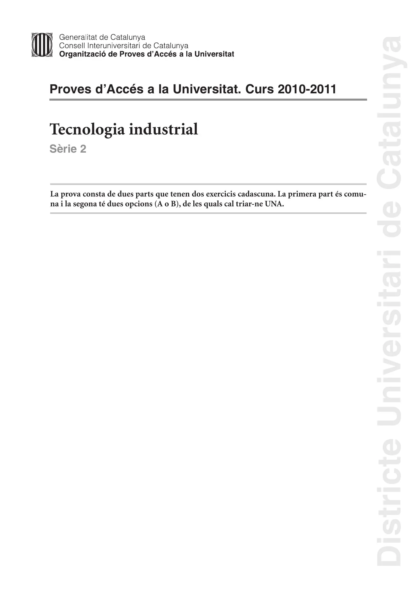 Previsualització de l'examen de Tecnologia Industrial 2011