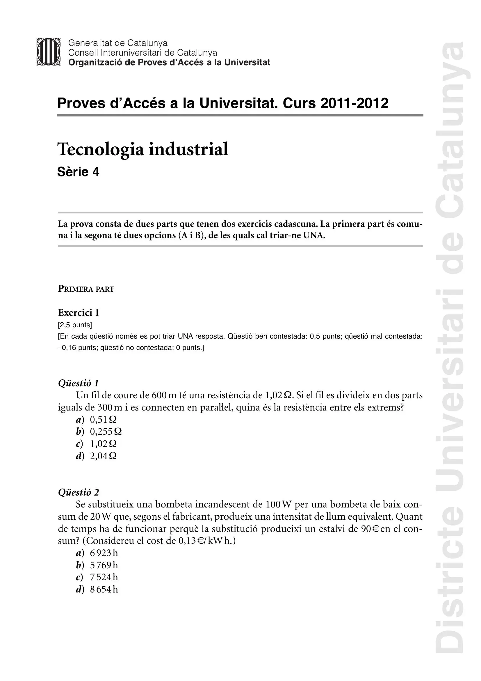 Previsualització de l'examen de Tecnologia Industrial 2012