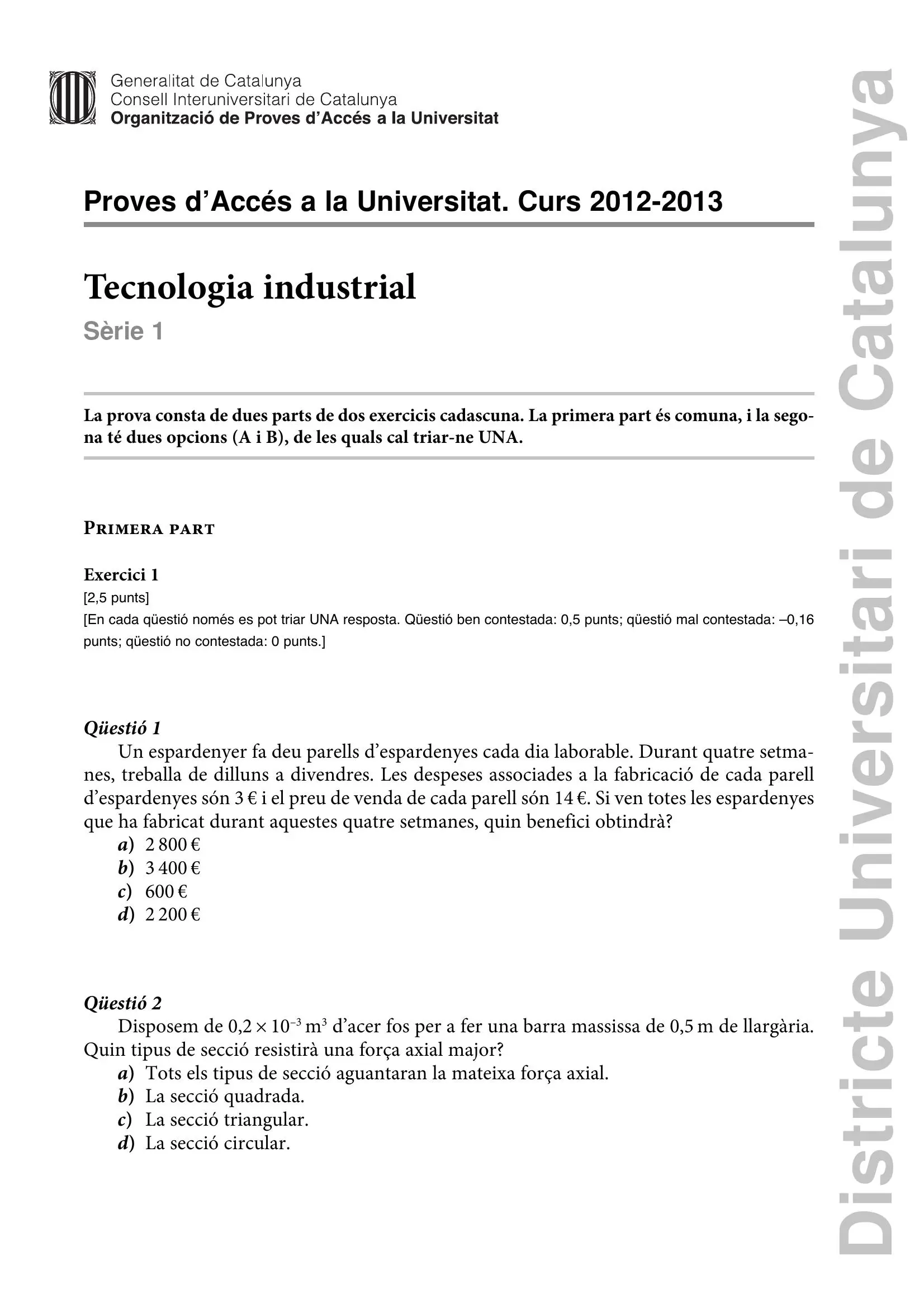 Previsualització de l'examen de Tecnologia Industrial 2013