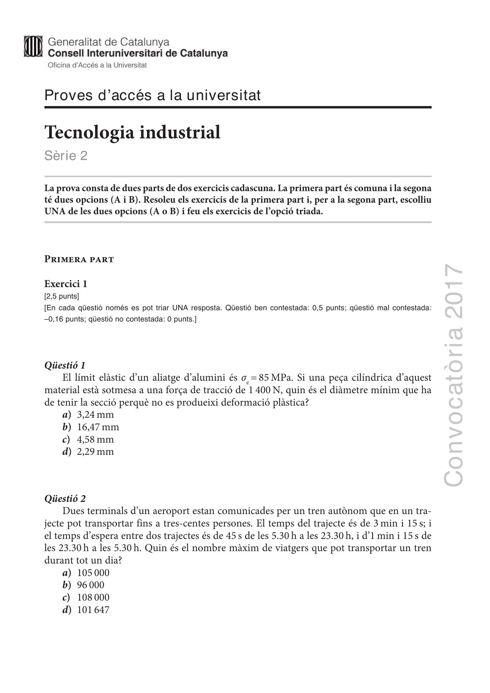 Previsualització de l'examen de Tecnologia Industrial 2017